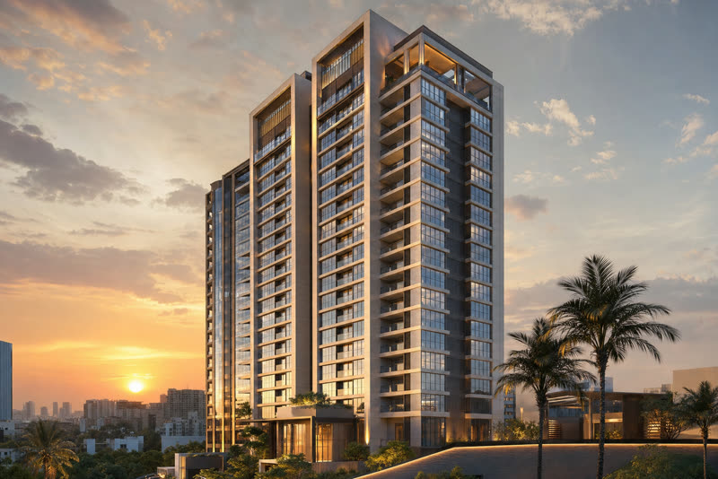 Modern luxury high-rise apartment tower at golden hour